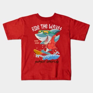 cool shark surfing Kids T-Shirt